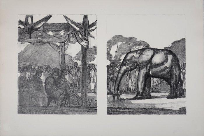 Paul Jouve (1878 - 1973) - Eléphant et hommes, Antiek en Kunst, Antiek | Overige Antiek