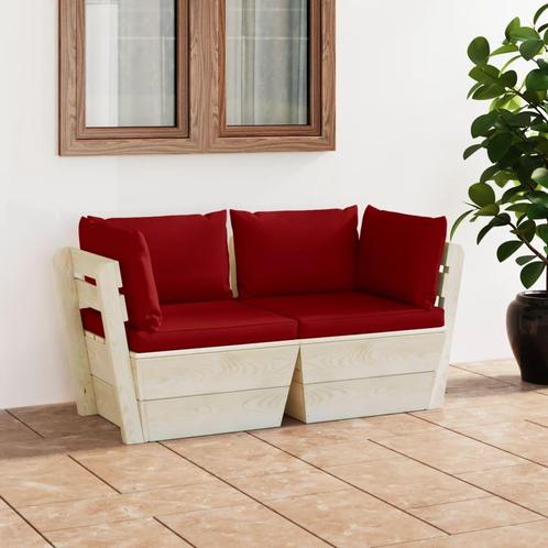 vidaXL Tuinbank 2-zits met kussens pallet vurenhout, Tuin en Terras, Tuinsets en Loungesets, Nieuw, Verzenden