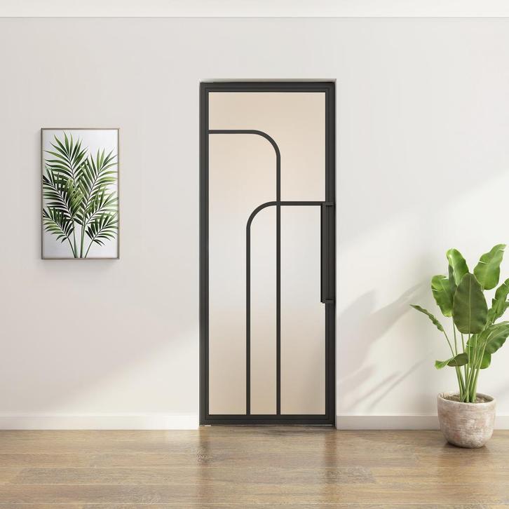 Stalen Taatsdeur - Zwart - 4 Vlaks rond - Mat glas, Bricolage & Construction, Fenêtres & Moustiquaires