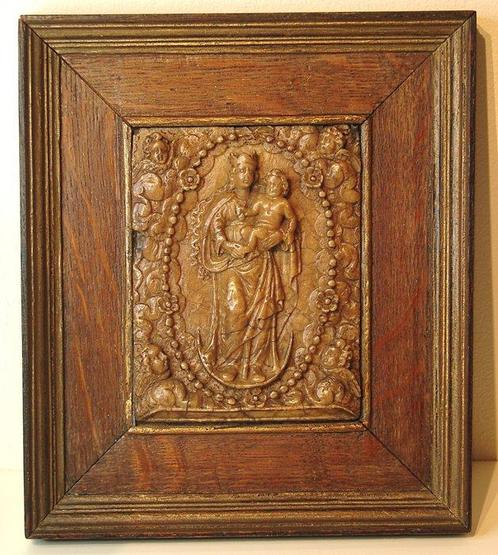 Maline alabaster relief - La Vierge au chapelet - Attribué à, Antiquités & Art, Antiquités | Autres Antiquités