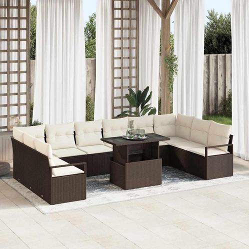 vidaXL Tuinbank Set met kussen 11 pcs Bruin en crème 100 x, Tuin en Terras, Tuinsets en Loungesets, Nieuw, Verzenden