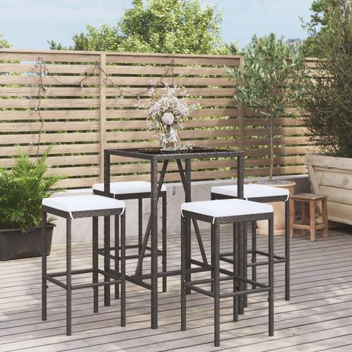 vidaXL 5-delige Tuinbarset met kussens poly rattan zwart, Tuin en Terras, Tuinsets en Loungesets, Nieuw, Verzenden