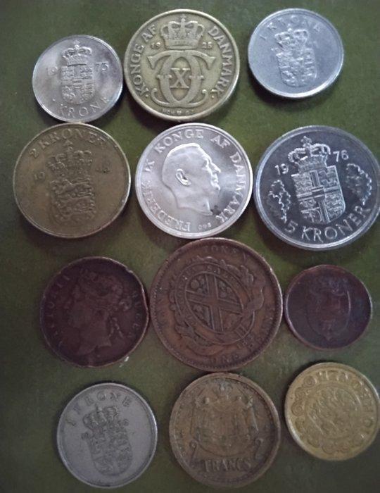 Wereld. Lot of 12 items, incl. silver 2 Kroner 1958 Princess, Postzegels en Munten, Munten | Europa | Niet-Euromunten