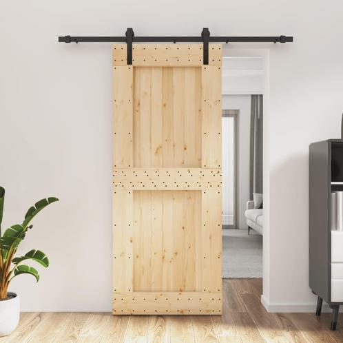 vidaXL Schuifdeur met beslag 85x210 cm massief grenenhout, Doe-het-zelf en Bouw, Deuren en Vliegenramen, Nieuw, Verzenden