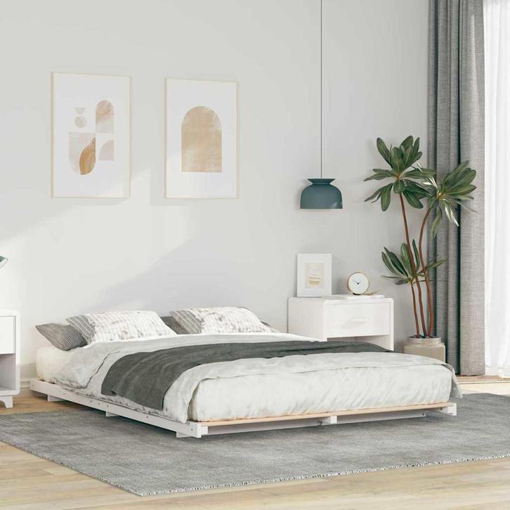 vidaXL Bedframe Wit 160 x 220 cm Massief grenenhout, Huis en Inrichting, Slaapkamer | Bedden, Nieuw, Verzenden