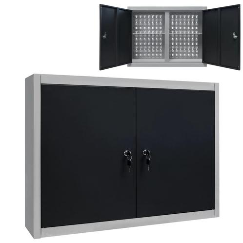 vidaXL Gereedschapskast voor aan de wand metaal grijs en, Doe-het-zelf en Bouw, Gereedschapskisten, Nieuw, Verzenden