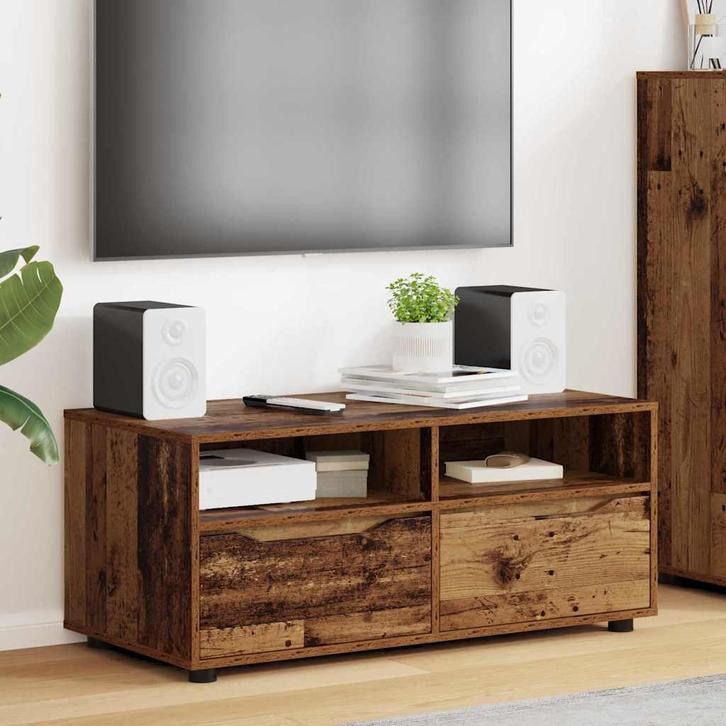 vidaXL TV Kast met lade Oud Hout 100 x 48 x 43 cm Bewerkt, Huis en Inrichting, Kasten |Televisiemeubels, Nieuw, Verzenden