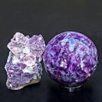 Eerste kwaliteit diep paarse Lepidoliet bol en ruwe steen, Verzamelen, Mineralen en Fossielen