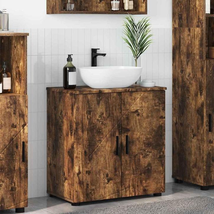 vidaXL Badkamerkast met plank met opslag Gerookt eiken, Huis en Inrichting, Tafels | Kaptafels, Nieuw, Verzenden