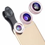 3 in 1 Camera Lens Clip voor Smartphones Roze - Fisheye/Wide, Nieuw, Verzenden