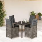 vidaXL 5-delige Bistroset met kussens poly rattan grijs, Tuin en Terras, Tuinsets en Loungesets, Verzenden, Nieuw