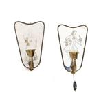 Wandkandelaar - spiegel applique - Messing, Glas - Set van