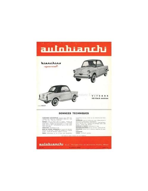 1960 AUTOBIANCHI BIANCHINA SPECIAL LEAFLET FRANS, Livres, Autos | Brochures & Magazines, Enlèvement ou Envoi