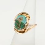 Ring - 14 karaat Geel goud - Chrysocolla, Handtassen en Accessoires, Ringen, Nieuw