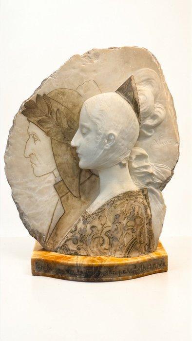 Cristoforo Vicari (1846-1913) - Reliëf, Dante e Beatrice •, Antiquités & Art, Art | Objets design