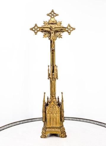 Gotische stijl Crucifix - Verguld brons - ca. 1900 -