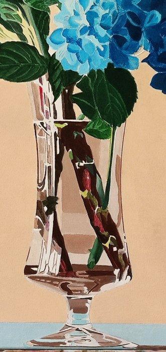 Antonio Perotti - Still Life Vaso in vetro con fiori, Antiek en Kunst, Kunst | Schilderijen | Modern