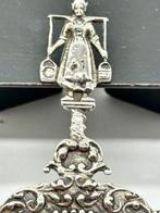 No reserve-Handgemaakte antieke zilveren Theezeef met boerin, Antiek en Kunst