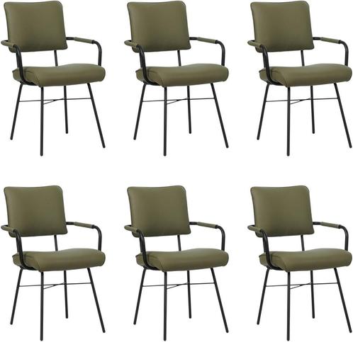 Set van 6 Olijfgroene leren industriële design, Huis en Inrichting, Stoelen, Overige kleuren, Vijf, Zes of meer stoelen, Nieuw