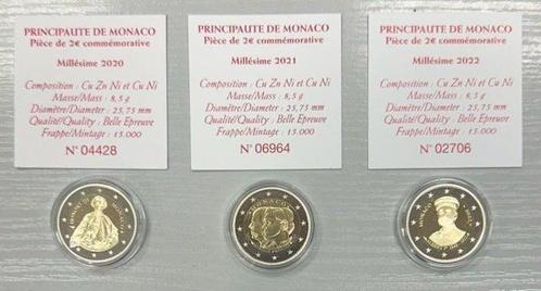 Monaco. 2 Euro 2020/2022 (3 monnaies) Proof (Zonder, Postzegels en Munten, Munten | Europa | Euromunten