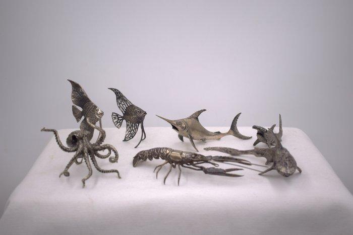 cerreti - sculptuur, collezione fauna marina - 6 cm - .800, Antiek en Kunst, Antiek | Zilver en Goud