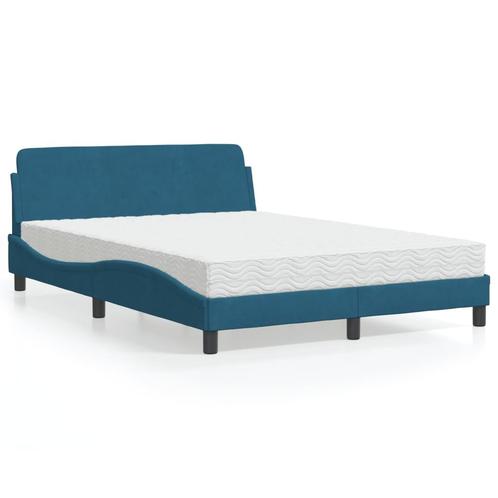 vidaXL Bed met matras fluweel blauw 140x200 cm, Maison & Meubles, Chambre à coucher | Lits, Envoi