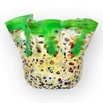 Filippo Maso - Vaas - Groene zakdoek met zilveren blad en, Antiek en Kunst, Antiek | Glaswerk en Kristal