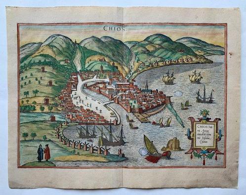Grèce - Chios; G. Braun & F. Hogenberg - Chios Maris Aegaei, Boeken, Atlassen en Landkaarten