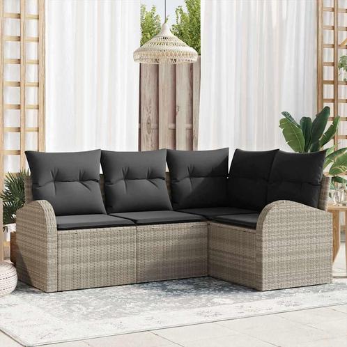 vidaXL Tuinbank Set met kussen 4 pcs Lichtgrijs Poly rattan, Tuin en Terras, Tuinsets en Loungesets, Nieuw, Verzenden