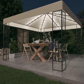 vidaXL Prieel met LED-lichtslinger 3x3 m stof crèmekleurig, Tuin en Terras, Partytenten, Verzenden, Nieuw