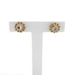 Gouden florale oorstekers met diamant; 0,20 ct. | Vintage, Gebruikt, Overige kleuren, Ophalen of Verzenden, Met edelsteen
