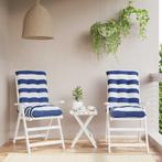 vidaXL Stoelkussens 2 st lage rug gestreept stof wit en, Huis en Inrichting, Woonaccessoires | Kussens, Verzenden, Nieuw