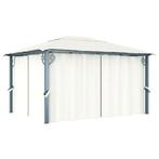 vidaXL Prieel met gordijn 400x300 cm aluminium crème, Tuin en Terras, Partytenten, Verzenden, Nieuw