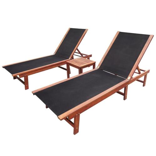 vidaXL Ligbedden 2 st met tafel massief acaciahout en, Tuin en Terras, Ligbedden, Nieuw, Verzenden