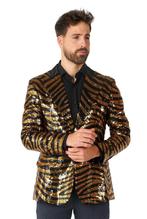 Goud Zwart Tijger Paillet Blazer Heren OppoSuits, Verzenden