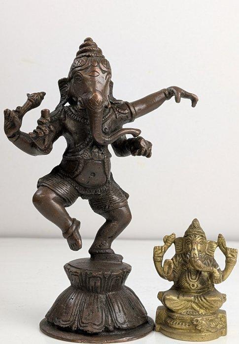 Beeld, 2x Standbeeld Ganesha - 21 cm - Brons - 1990, Antiek en Kunst, Kunst | Niet-Westerse kunst