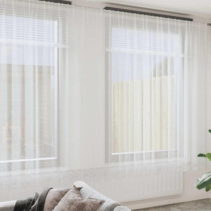 vidaXL Gordijnen met gordijnen Bloemen Wit Polyester, Huis en Inrichting, Stoffering | Gordijnen en Lamellen, Nieuw, Verzenden
