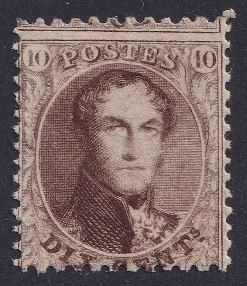 België 1863 - Medaillon 10c donkerbruin - tanding 12½ x 13½, Postzegels en Munten, Postzegels | Europa | België