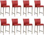 Set van 8 Rode leren moderne barkrukken - poot vierkant inox, Nieuw, Vijf, Zes of meer stoelen, Modern, Leer