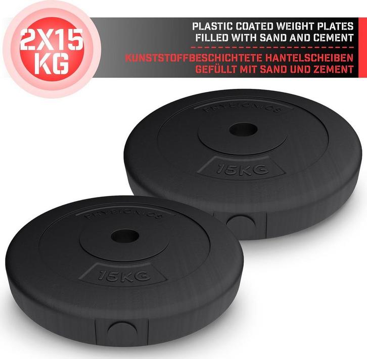 Physionics Halterschijven set 30 kg - 2 x 15 kg - Gewichten, Huis en Inrichting, Overige Huis en Inrichting, Verzenden