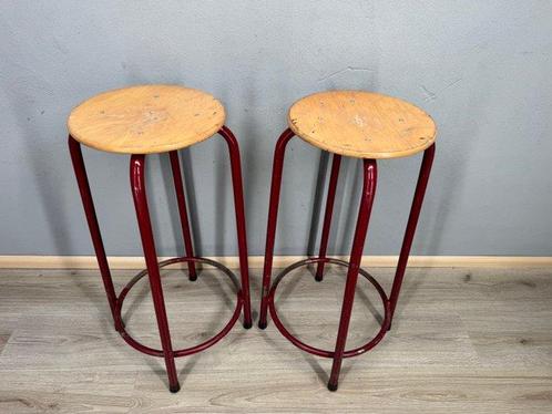 Kruk - Hout, Metaal - Twee hoge krukken, Antiek en Kunst, Kunst | Designobjecten