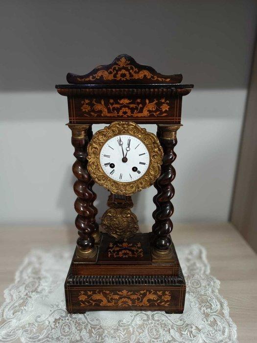 Pendule portique Style Empire Bois, Laiton, Bronze, Glacis -, Antiek en Kunst, Antiek | Klokken