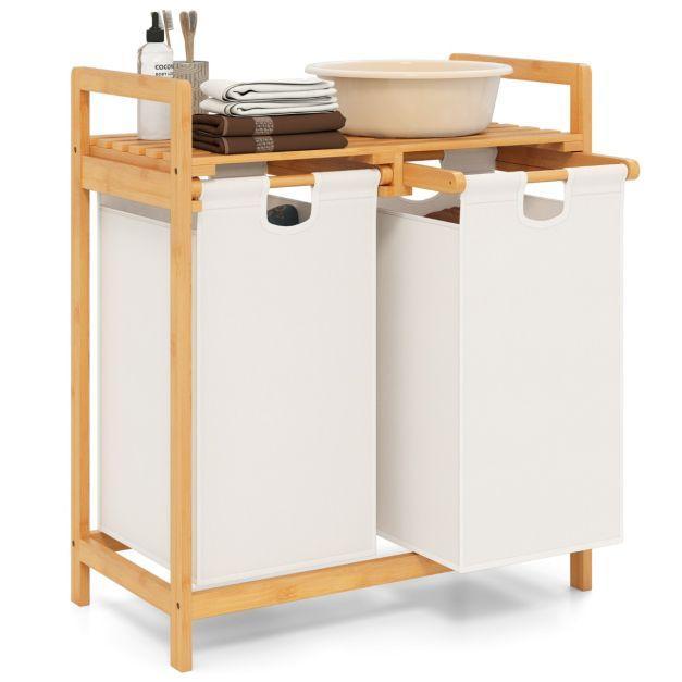 Wasmand 2 vakken - Wassorteerder - Bamboe - COSTWAY, Huis en Inrichting, Badkamer | Badtextiel en Accessoires, Nieuw, Verzenden