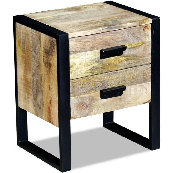 vidaXL Bijzettafel met 2 lades 43x33x51 cm massief mangohout, Huis en Inrichting, Slaapkamer | Nachtkastjes, Nieuw, Verzenden