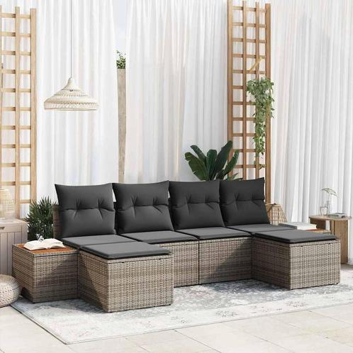 vidaXL 6-delige Tuin Sofa Set met Kussens Grijs Poly Rattan, Tuin en Terras, Tuinsets en Loungesets, Nieuw, Verzenden