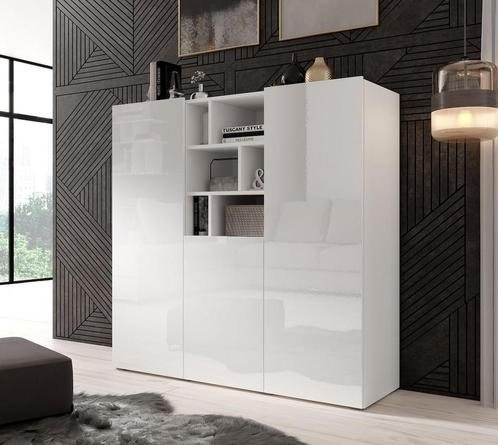 Dressoir Arizona - Wit - 132cm - Hoog - Opbergkast - Modern, Maison & Meubles, Armoires | Dressoirs, Envoi