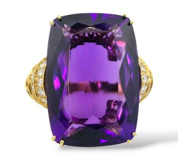 Ring - 18 karaat Geel goud, Zeer grote 54,0 Ct Amethist en