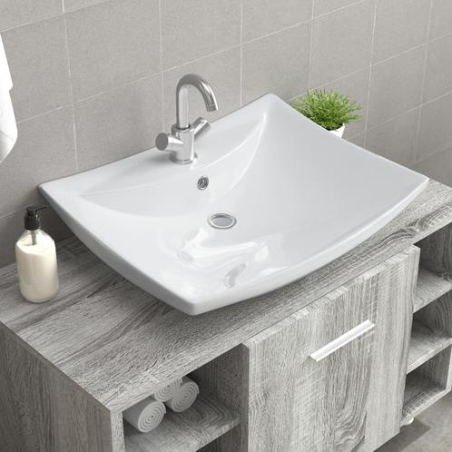 vidaXL Wastafel met overloop en kraangat rechthoekig, Doe-het-zelf en Bouw, Sanitair, Nieuw, Verzenden