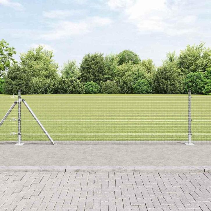 vidaXL Hek met Palen Zilver 0.5 x 50 m Staal, Tuin en Terras, Tuinhekken en Hekwerk, Nieuw, Verzenden