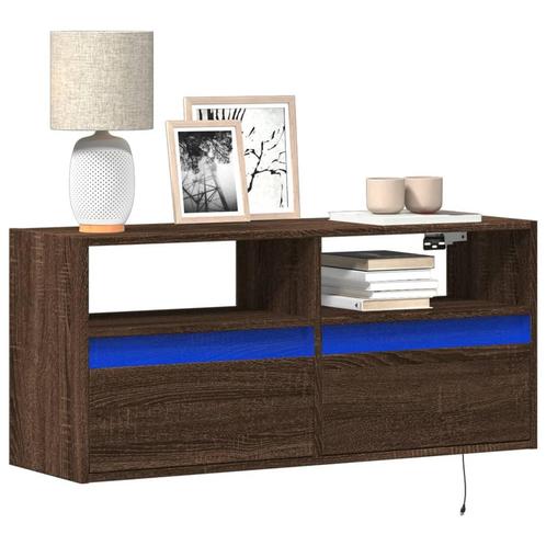 vidaXL Tv-wandmeubel met LED-verlichting 100x31x45 cm bruin, Huis en Inrichting, Kasten |Televisiemeubels, Nieuw, Verzenden